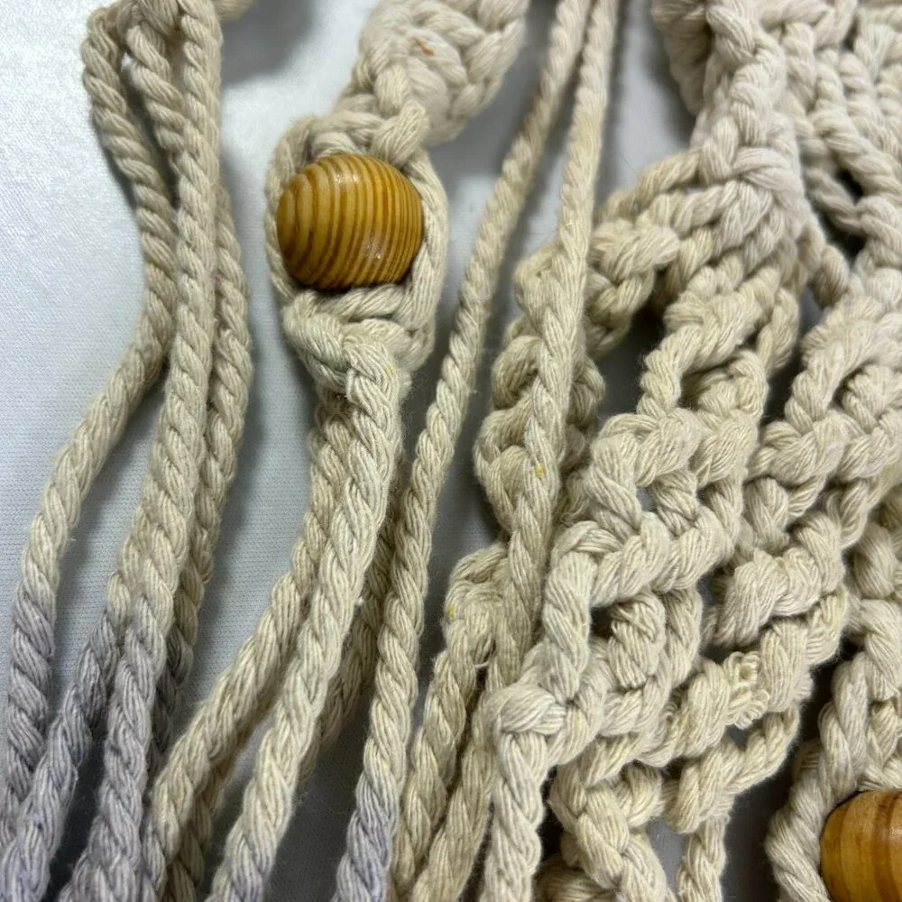 Purple Cream Ombre Wall Art Hanging Macrame Wood Beads Bohemian Woven